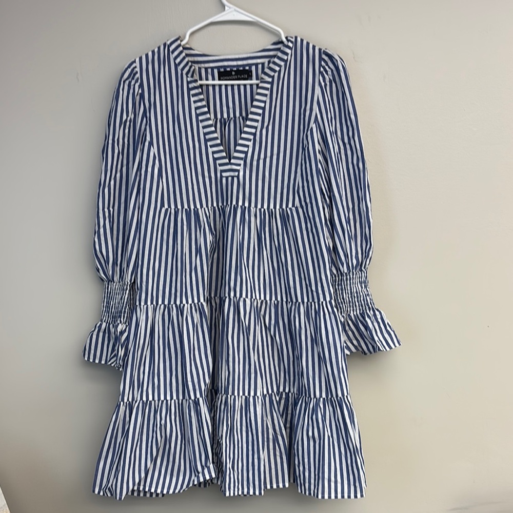 Pomander Place Blue and White Striped Dress